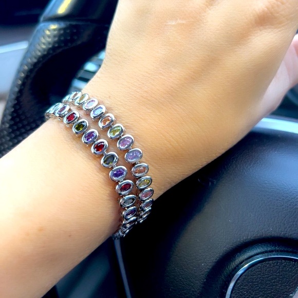 Platinum Plated Silver Tennis Bracelet Crystal Hypoallergenic & Waterproof - Picture 6 of 9